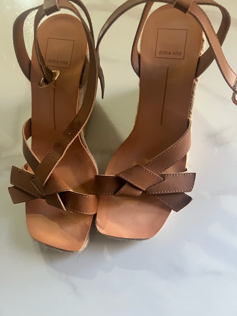 Dolce Vita Tan Brown Knot-Front Ankle Wrap Sandals